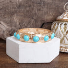 Eternity Statement Bangle Gold Tone Turquoise-Bracelets-PennyLine inc-Stuffology - Where Vintage Meets Modern, A Boutique for Real Women in Crosbyton, TX