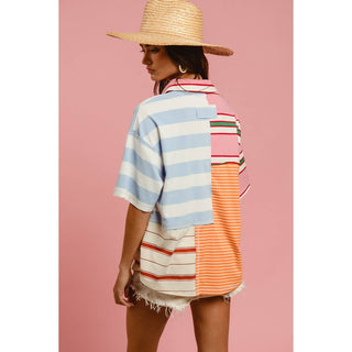MIX AND MATCH STRIPE COLOR BLOCK PULLOVER TOP