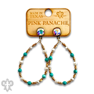 Turquoise and gold teardrop earring with Austrian crystal-Earrings-Pink Panache Brands-Stuffology - Where Vintage Meets Modern, A Boutique for Real Women in Crosbyton, TX