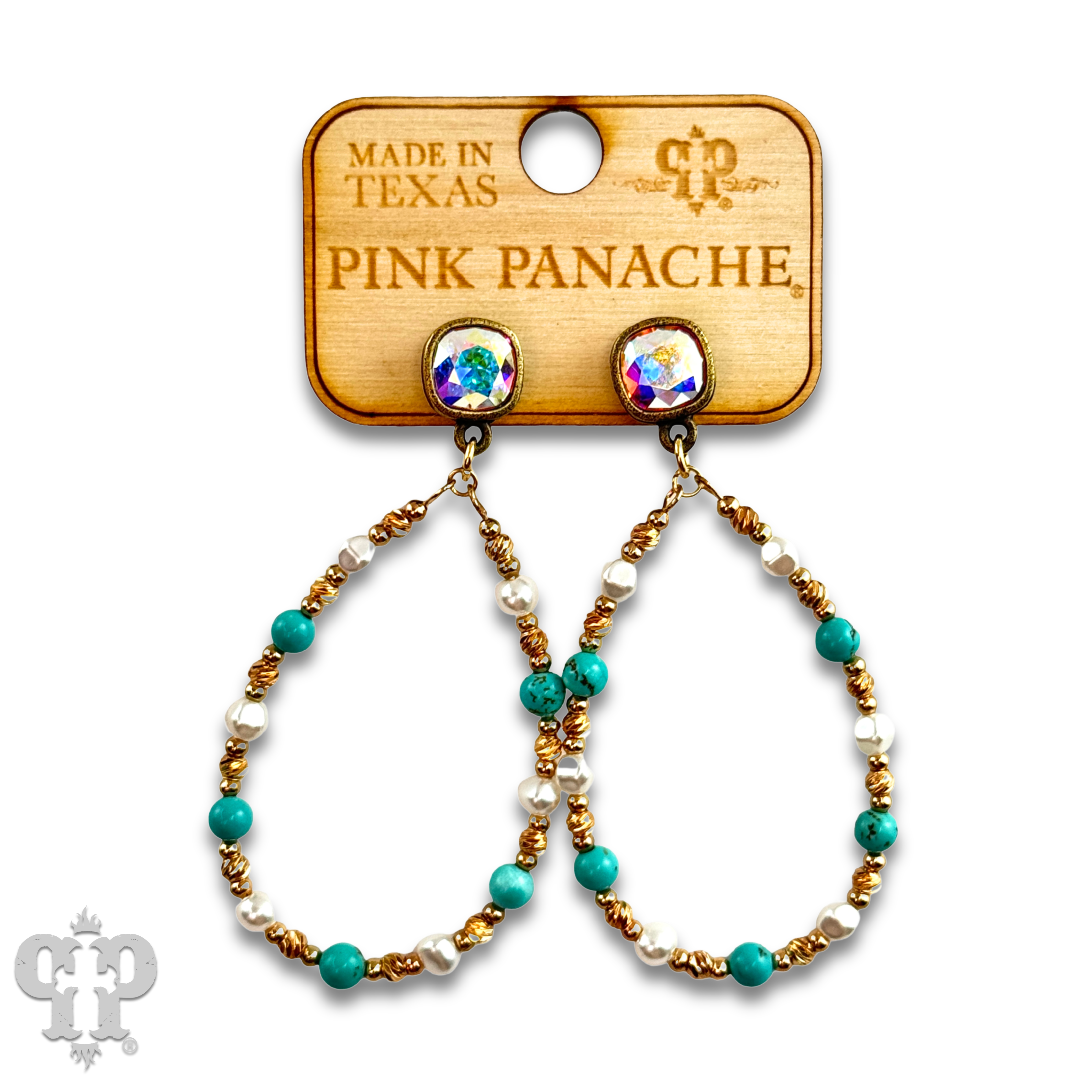 Turquoise and gold teardrop earring with Austrian crystal-Earrings-Pink Panache Brands-Stuffology - Where Vintage Meets Modern, A Boutique for Real Women in Crosbyton, TX