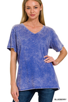 Washed Short Sleeve V-Neck Top/Stuffology Boutique-Top-Zenana-Stuffology - Where Vintage Meets Modern, A Boutique for Real Women in Crosbyton, TX