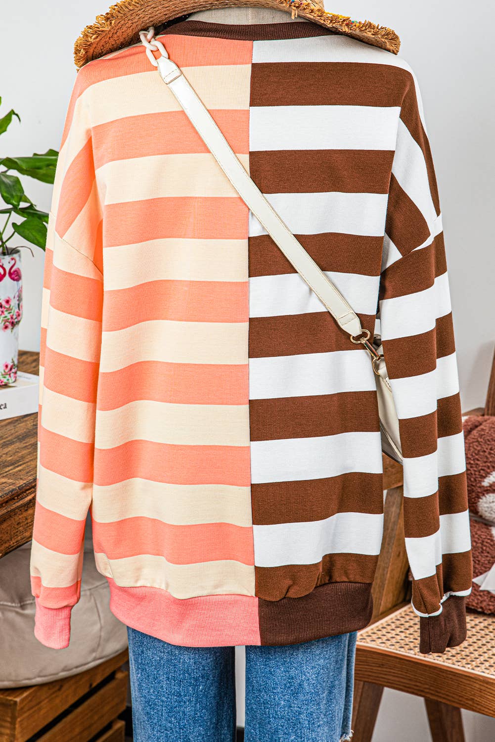 Stripe Colorblock Drop Shoulder Pullover Sweatshirt /Stuffology Boutique-Top-fashionworks-Stuffology - Where Vintage Meets Modern, A Boutique for Real Women in Crosbyton, TX