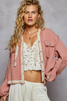 Vintage Wash Double Gauze Hoodie Jacket-Hoodie-Pol Clothing-Stuffology - Where Vintage Meets Modern, A Boutique for Real Women in Crosbyton, TX