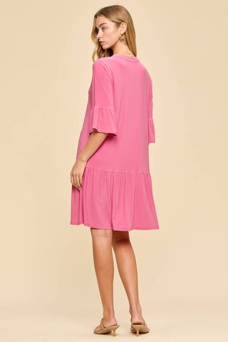 Shirred Tiered Relaxed 3/4 Sleeve Dress-Dresses-Dear Scarlett-Stuffology - Where Vintage Meets Modern, A Boutique for Real Women in Crosbyton, TX