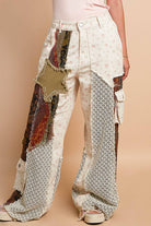 Printed Patchwork Star Detail Woven Twill Pants Jeans /Stuffology Boutique-Jeans-Pol Clothing-Stuffology - Where Vintage Meets Modern, A Boutique for Real Women in Crosbyton, TX