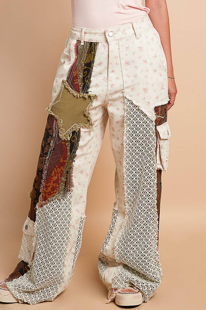 Printed Patchwork Star Detail Woven Twill Pants Jeans /Stuffology Boutique-Jeans-Pol Clothing-Stuffology - Where Vintage Meets Modern, A Boutique for Real Women in Crosbyton, TX