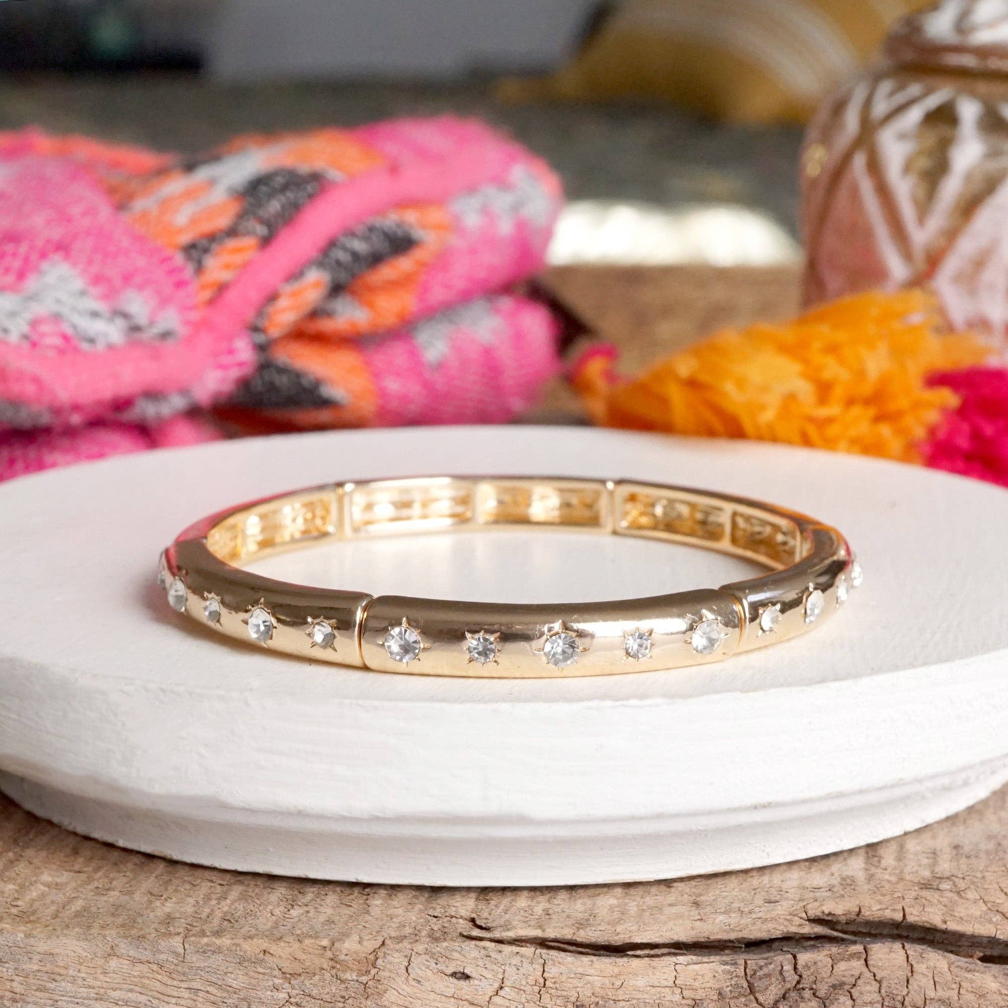 Gold-Tone Eternity Stretch Bangle – Pearls, Turquoise, or Crystals-Bracelets-PennyLine inc-Stuffology - Where Vintage Meets Modern, A Boutique for Real Women in Crosbyton, TX