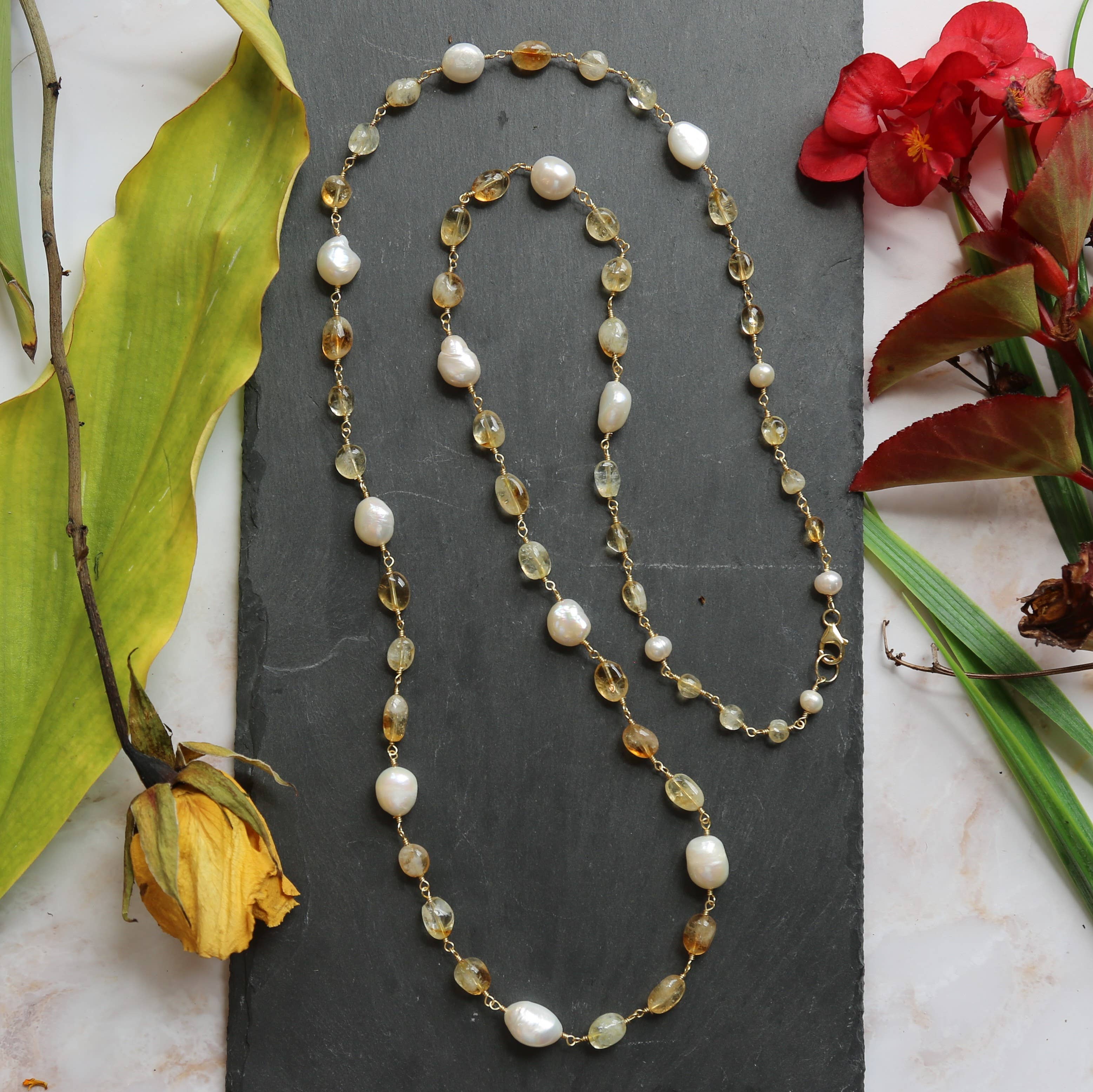 Gemstone and Cultured Pearl Rosary Style Necklace-IST Jewelry-Stuffology - Where Vintage Meets Modern, A Boutique for Real Women in Crosbyton, TX
