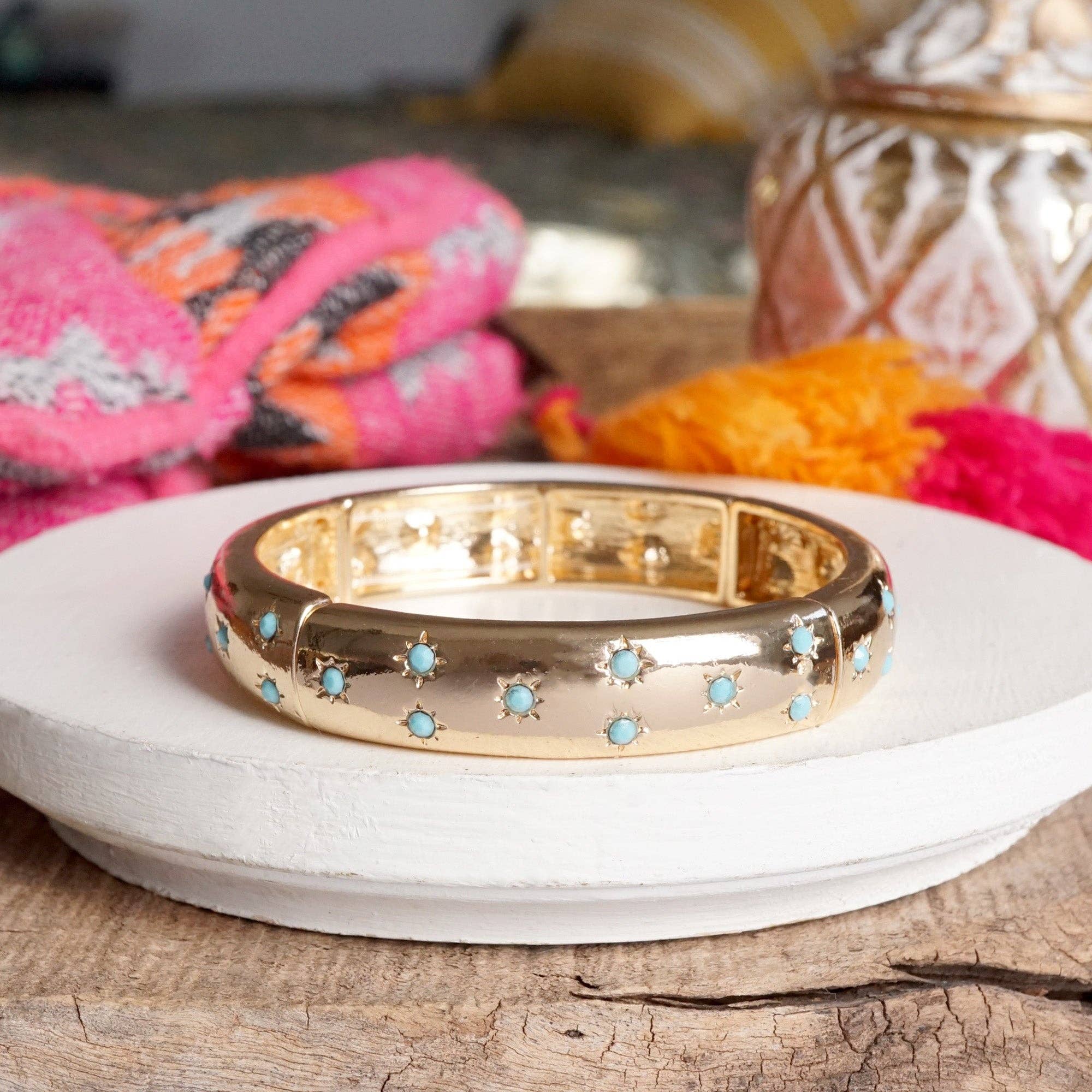 Gold-Tone Eternity Stretch Bangle – Pearls, Turquoise, or Crystals-Bracelets-PennyLine inc-Stuffology - Where Vintage Meets Modern, A Boutique for Real Women in Crosbyton, TX