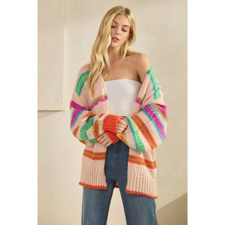 RAINBOW CHUNKY KNIT CARDIGAN-Cardigans-Sage + Fig-Stuffology - Where Vintage Meets Modern, A Boutique for Real Women in Crosbyton, TX