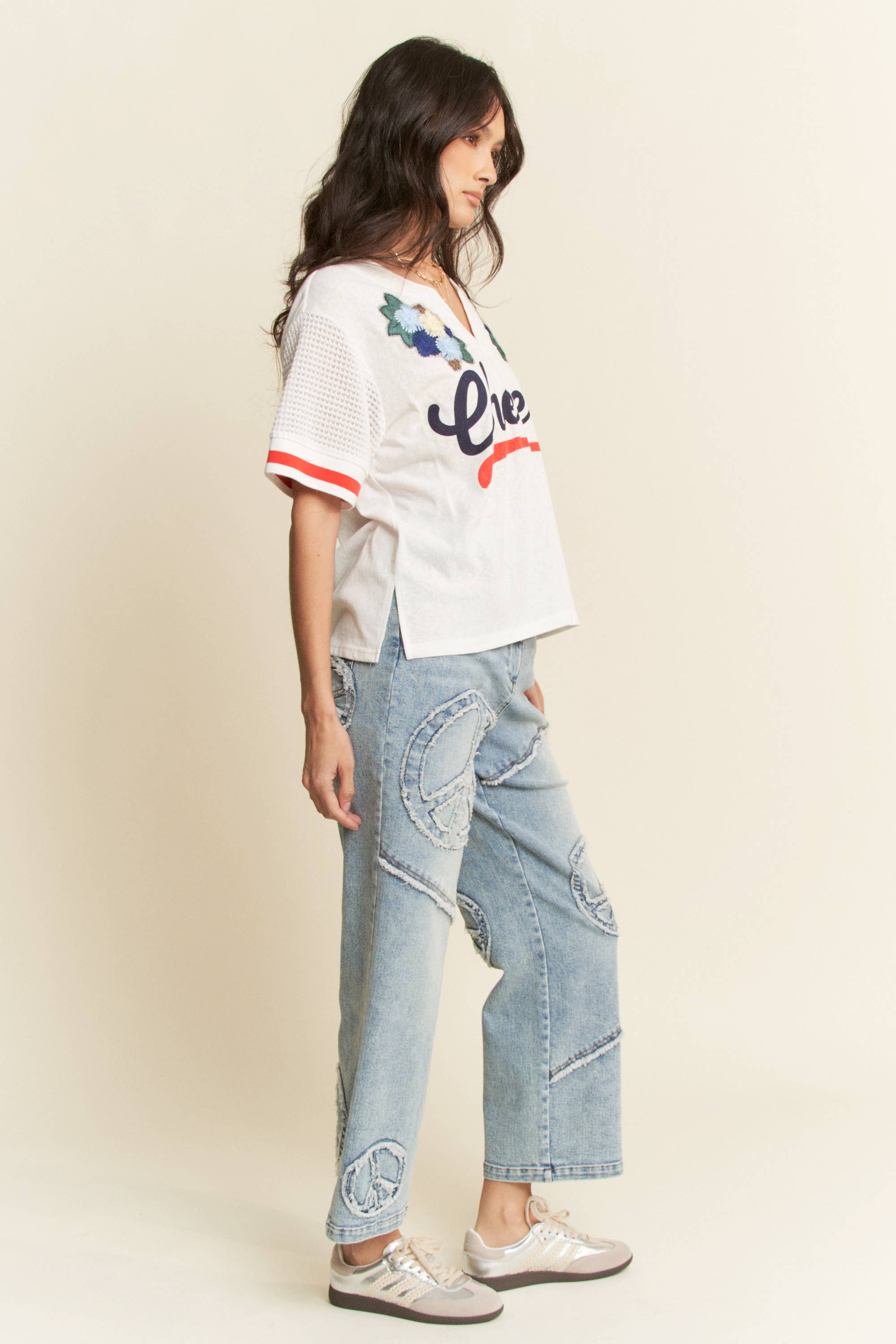 PEACE SIGN DENIM STRAIGHT FIT WITH SLIGHTLY STRETCH JEANS-Jeans-Davi & Dani-Stuffology - Where Vintage Meets Modern, A Boutique for Real Women in Crosbyton, TX