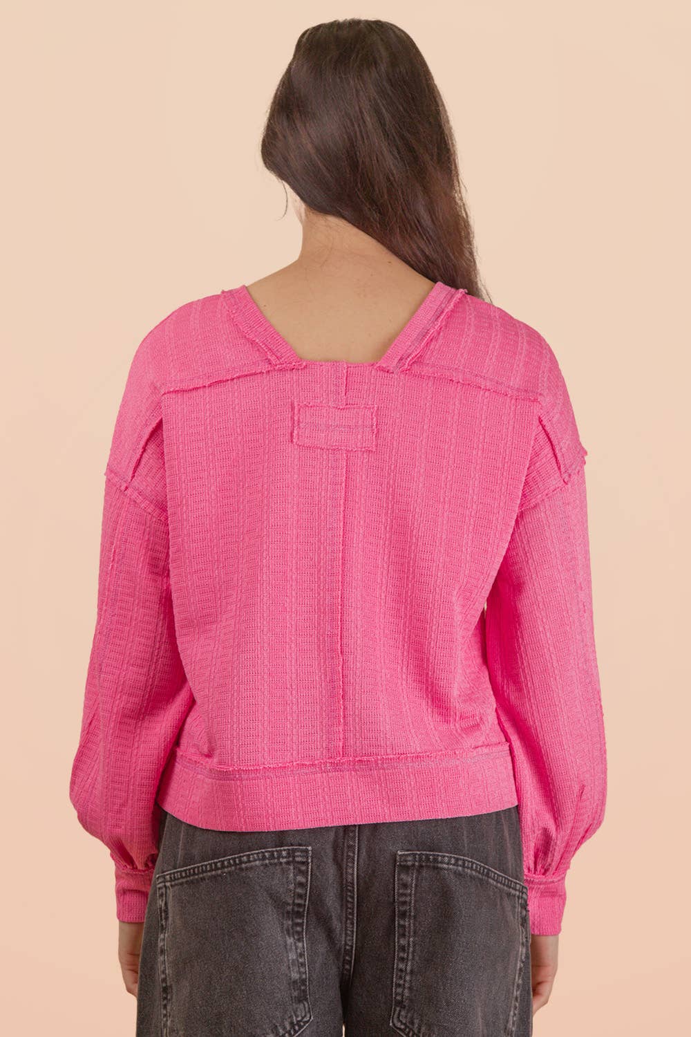 Raw Edge Detail Oversized Textured Knit Top-Top-VERY J-Stuffology - Where Vintage Meets Modern, A Boutique for Real Women in Crosbyton, TX