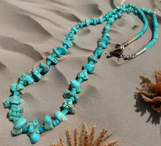 Blue Turquoise nugget 22 inch necklace with turquoise Heishi-necklace-Horse Spirit Studio-Stuffology - Where Vintage Meets Modern, A Boutique for Real Women in Crosbyton, TX