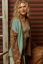 Star pattern raw edge French terry mixed sweater cardigan-Sweater Cardigan-Pol Clothing-Stuffology - Where Vintage Meets Modern, A Boutique for Real Women in Crosbyton, TX