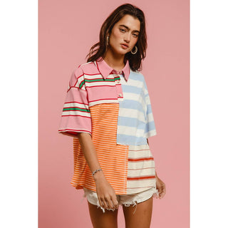 MIX AND MATCH STRIPE COLOR BLOCK PULLOVER TOP