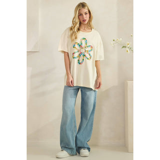WILDFLOWER BLOOM PATCH TEE-Tees-Sage + Fig-Stuffology - Where Vintage Meets Modern, A Boutique for Real Women in Crosbyton, TX