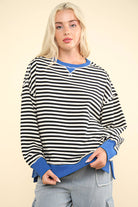 Stripe Comfy Casual Oversized Knit Top /Stuffology Boutique-SWEATSHIRT-VERY J-Stuffology - Where Vintage Meets Modern, A Boutique for Real Women in Crosbyton, TX