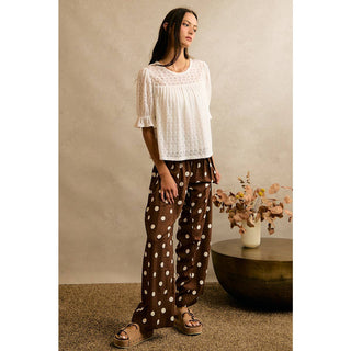 POLKA DOT CREPE SMOCKED POCKET WIDE LEG PANTS-Wide Leg Pants-So Me-Stuffology - Where Vintage Meets Modern, A Boutique for Real Women in Crosbyton, TX