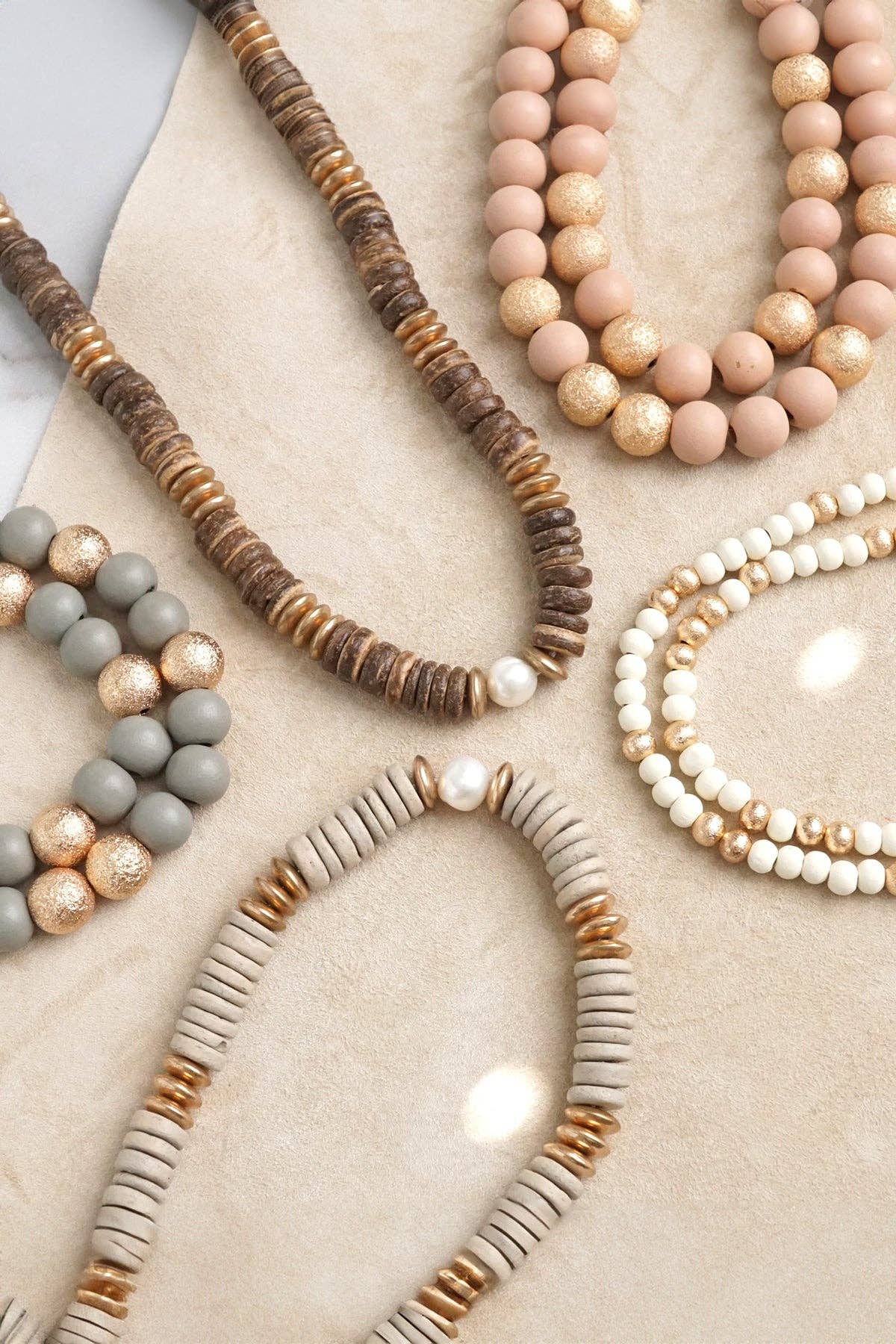 Multi Strand Wooden Beads Short Statement Necklace in Cream and Gold-Necklaces-PennyLine inc-Stuffology - Where Vintage Meets Modern, A Boutique for Real Women in Crosbyton, TX