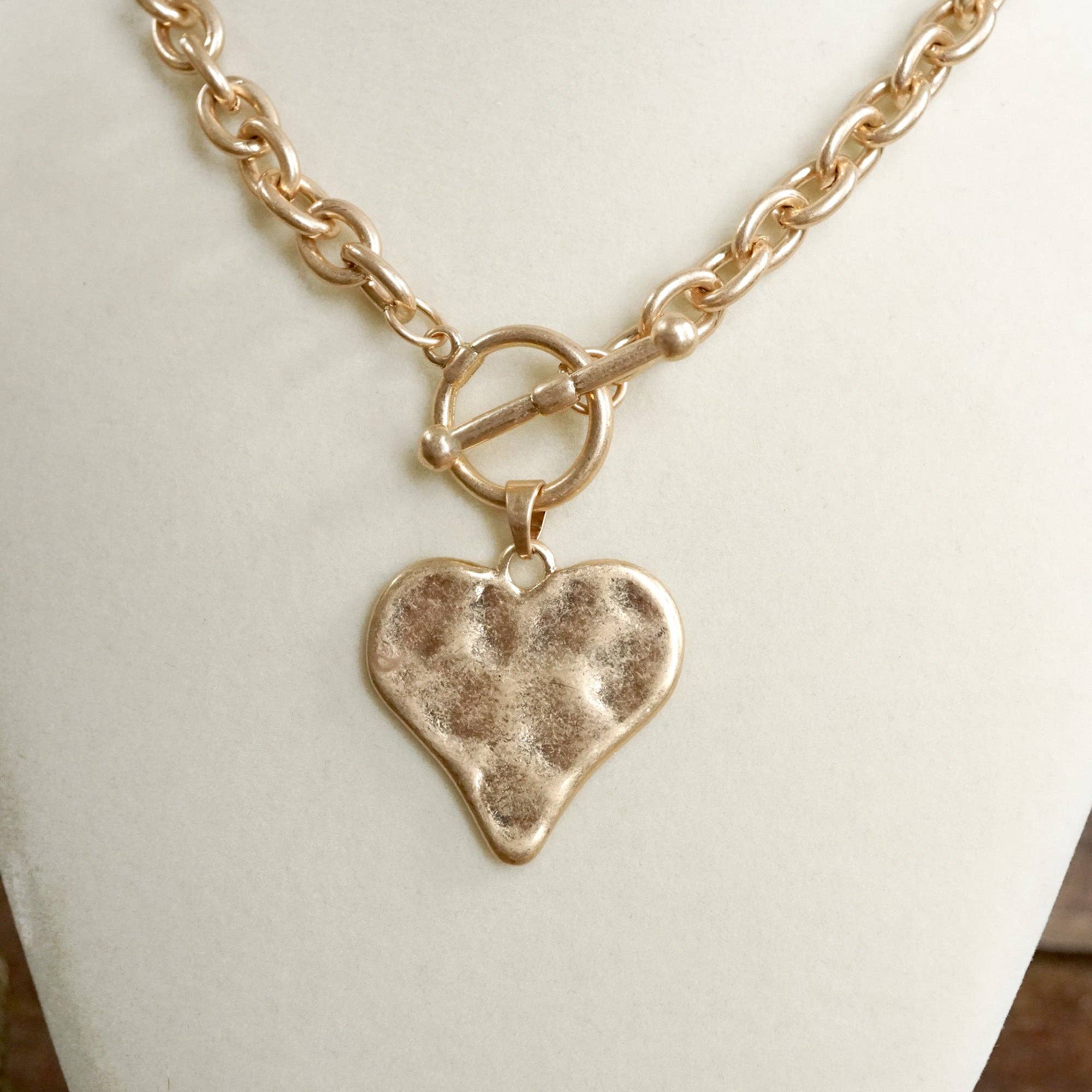 Boho Hammered Heart Front Toggle Necklace – Rustic Gold or Silver-Necklaces-PennyLine inc-Stuffology - Where Vintage Meets Modern, A Boutique for Real Women in Crosbyton, TX