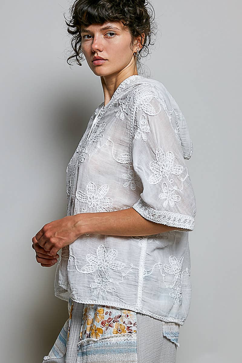 POL Clothing Lightweight Floral Crochet Hoodie Top-Crochet Top-Pol Clothing-Stuffology - Where Vintage Meets Modern, A Boutique for Real Women in Crosbyton, TX
