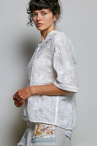POL Clothing Lightweight Floral Crochet Hoodie Top-Crochet Top-Pol Clothing-Stuffology - Where Vintage Meets Modern, A Boutique for Real Women in Crosbyton, TX