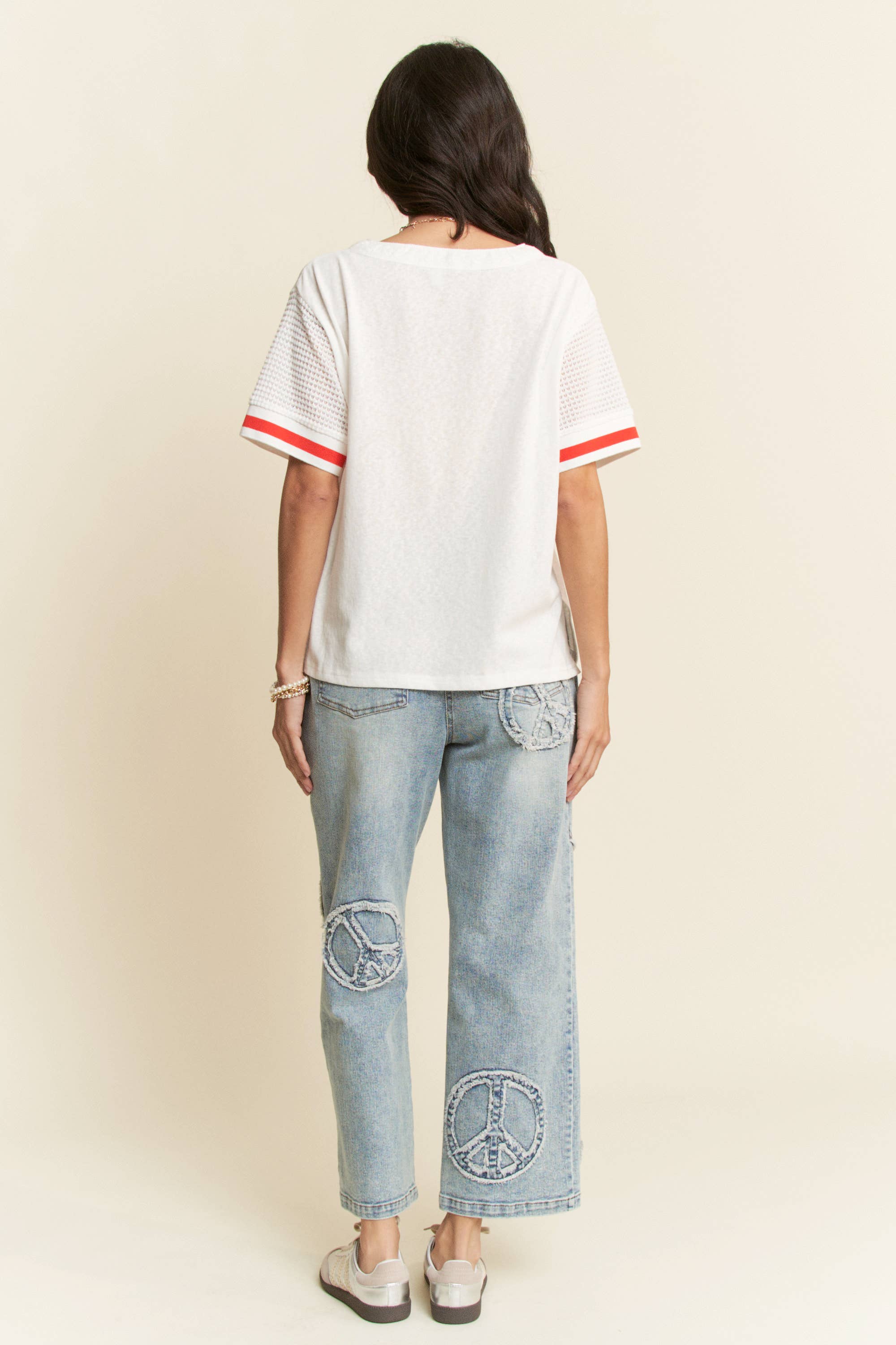 PEACE SIGN DENIM STRAIGHT FIT WITH SLIGHTLY STRETCH JEANS-Jeans-Davi & Dani-Stuffology - Where Vintage Meets Modern, A Boutique for Real Women in Crosbyton, TX