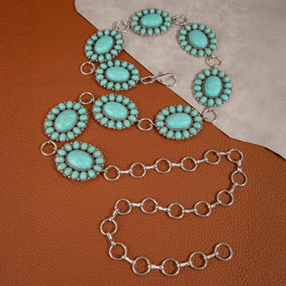 Western Oval Concho Disc Chain Belt-BELT-The Looks by Fame Accessories-Stuffology - Where Vintage Meets Modern, A Boutique for Real Women in Crosbyton, TX
