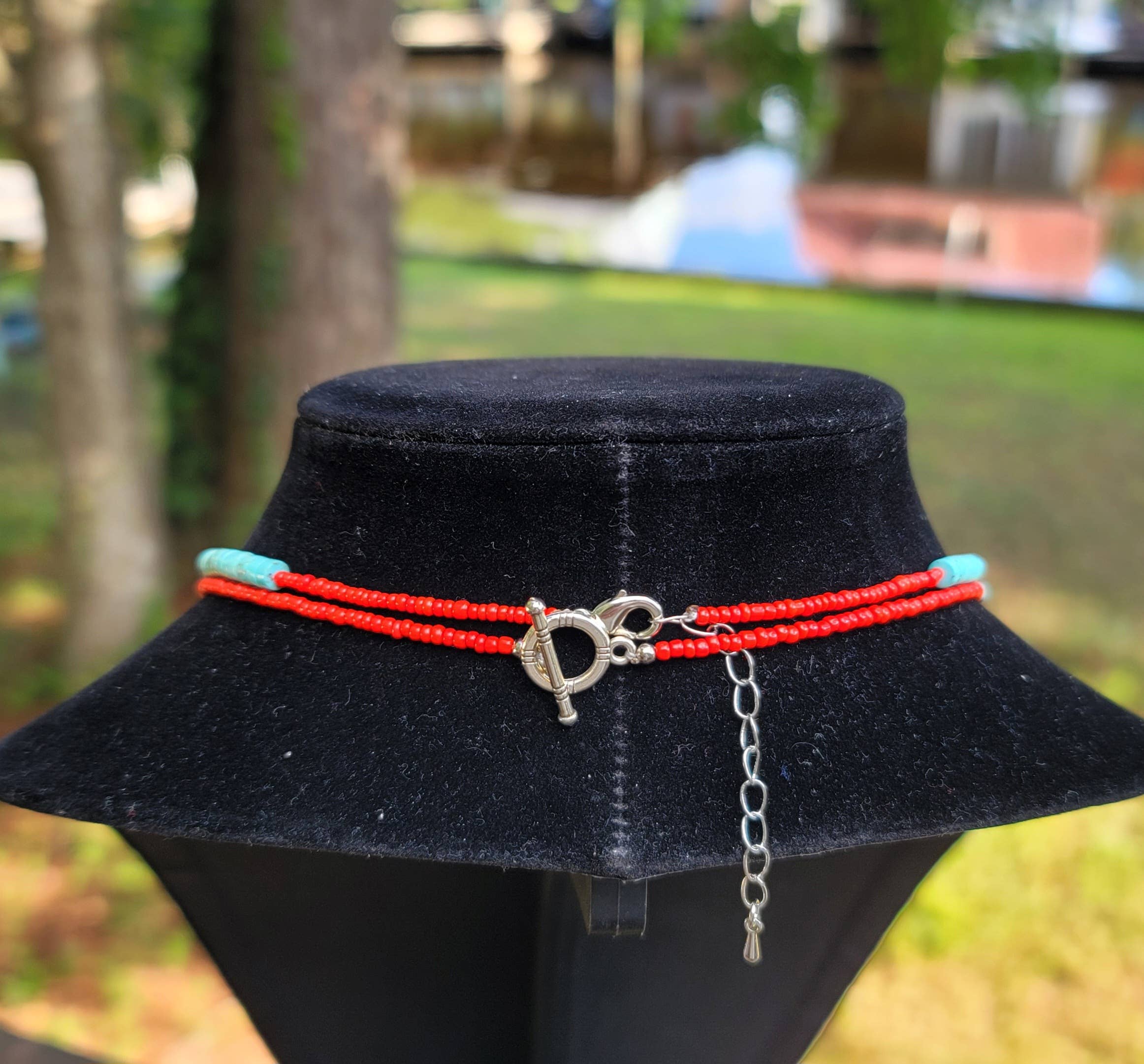 Case of 2 Turquoise, red glass bead necklaces, Native made-Necklaces-Horse Spirit Studio-Stuffology - Where Vintage Meets Modern, A Boutique for Real Women in Crosbyton, TX