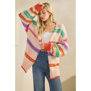 RAINBOW CHUNKY KNIT CARDIGAN-Cardigans-Sage + Fig-Stuffology - Where Vintage Meets Modern, A Boutique for Real Women in Crosbyton, TX