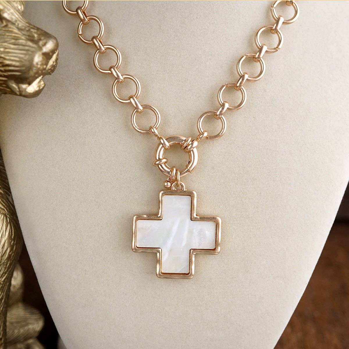 Luminous Cross – Mother of Pearl Charm Necklace-Necklaces-PennyLine inc-Stuffology - Where Vintage Meets Modern, A Boutique for Real Women in Crosbyton, TX