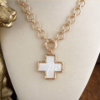 Luminous Cross – Mother of Pearl Charm Necklace-Necklaces-PennyLine inc-Stuffology - Where Vintage Meets Modern, A Boutique for Real Women in Crosbyton, TX