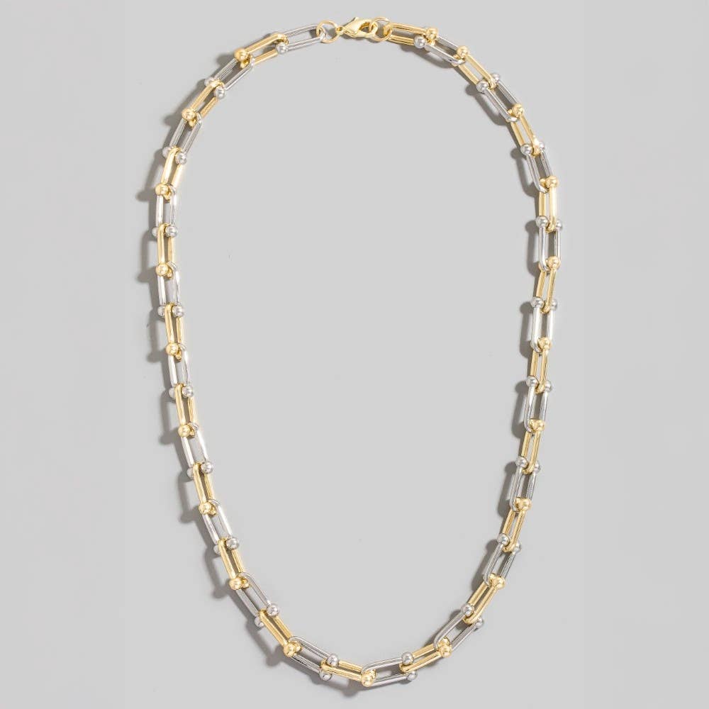 Two Tone U Chain Link Necklace-The Looks by Fame Accessories-Stuffology - Where Vintage Meets Modern, A Boutique for Real Women in Crosbyton, TX