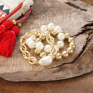 Chunky Chain and beads bracelet set pearlized and golden large ball beads-Bracelets-PennyLine inc-Stuffology - Where Vintage Meets Modern, A Boutique for Real Women in Crosbyton, TX