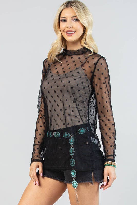 BLACK POLKA DOT SHEER MESH TOP-MESH TOP-Avery-Stuffology - Where Vintage Meets Modern, A Boutique for Real Women in Crosbyton, TX