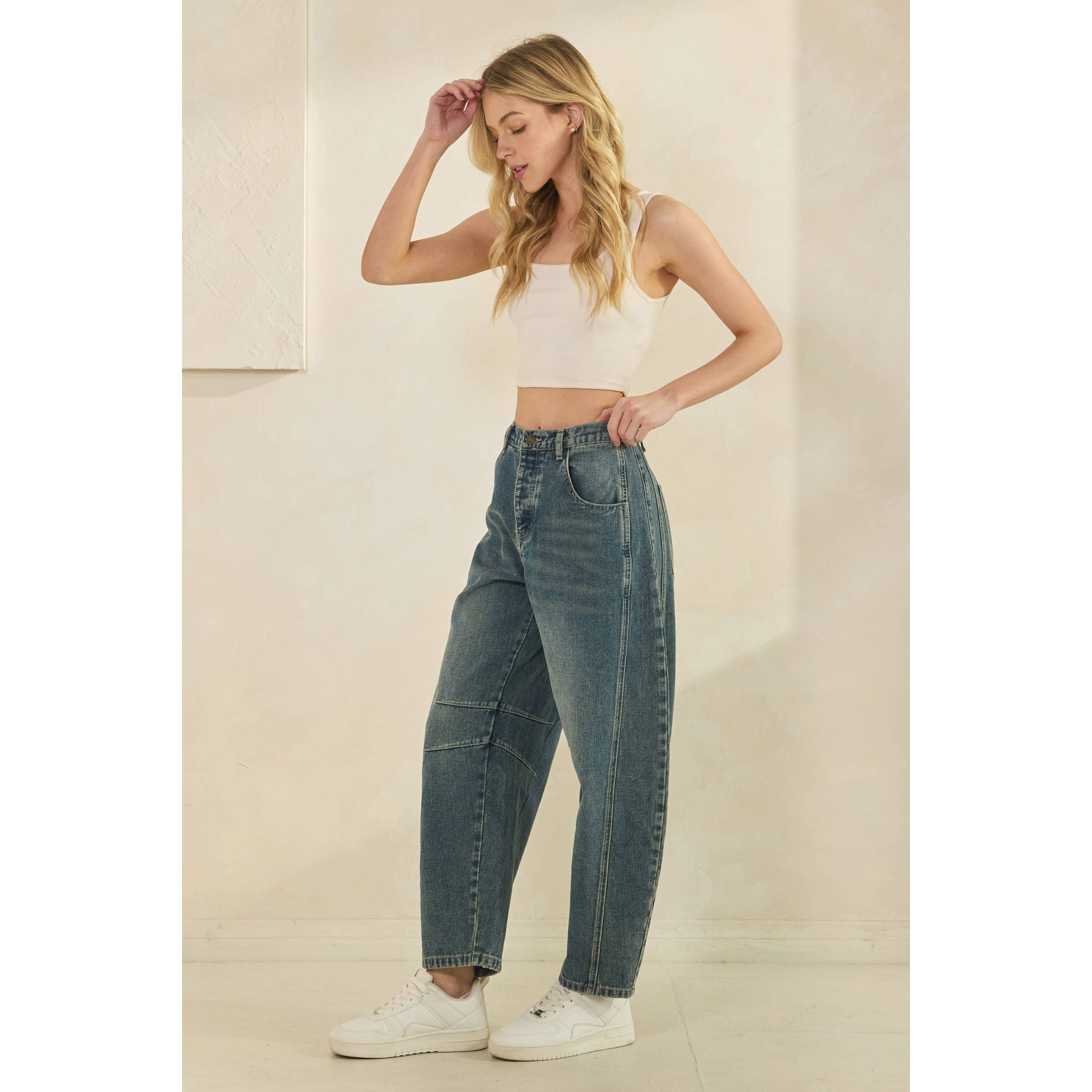 CLASSIC BARREL STYLE JEANS-Jeans-Sage + Fig-Stuffology - Where Vintage Meets Modern, A Boutique for Real Women in Crosbyton, TX