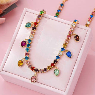 Multicolor Glass Crystal Tennis Teardrop Necklace | 80N92890-Necklaces-JOSSLYN by wall to wall-Stuffology - Where Vintage Meets Modern, A Boutique for Real Women in Crosbyton, TX