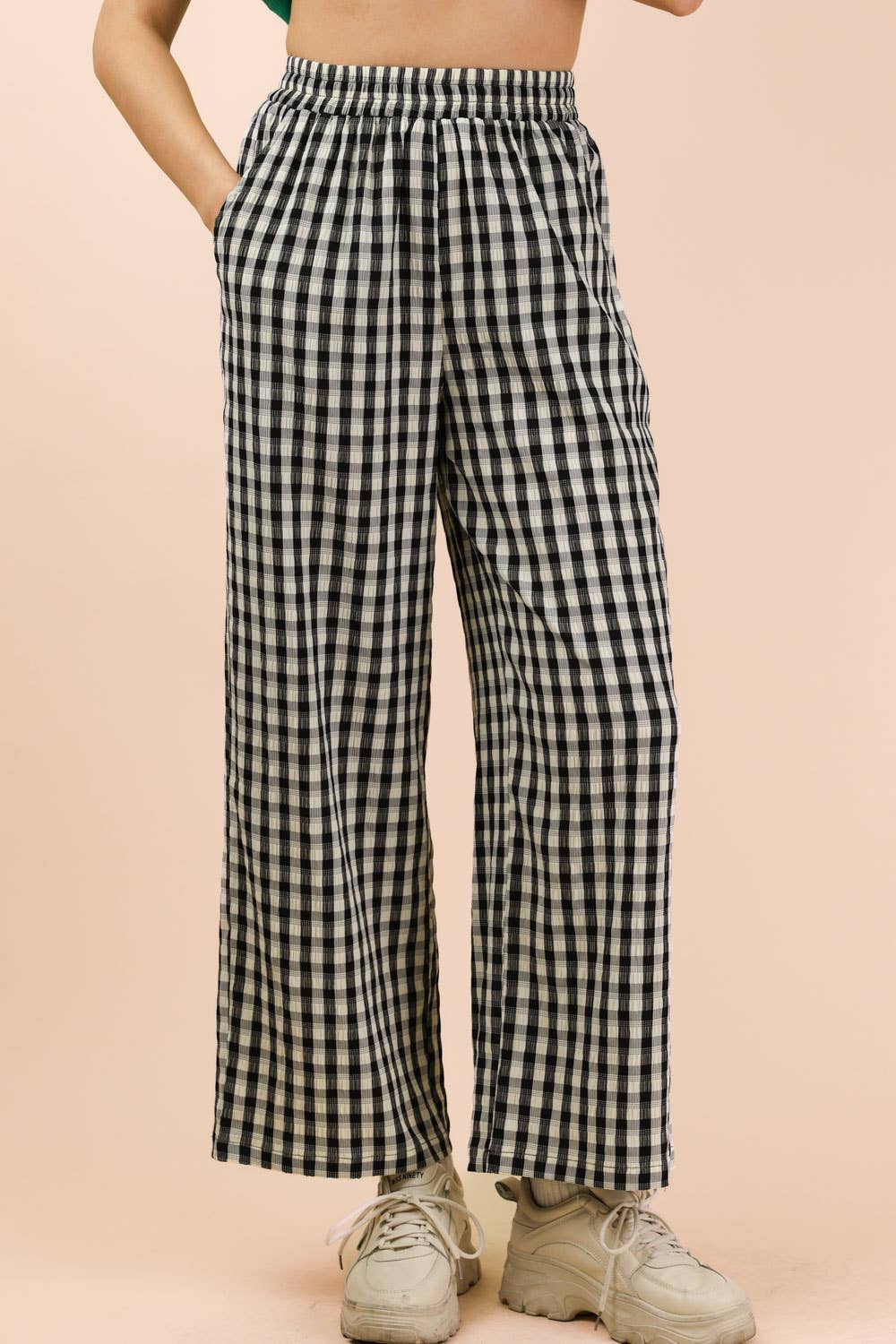 Elastic Waist Checkered Casual Pants-Pants-VERY J-Stuffology - Where Vintage Meets Modern, A Boutique for Real Women in Crosbyton, TX