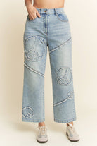 PEACE SIGN DENIM STRAIGHT FIT WITH SLIGHTLY STRETCH JEANS-Jeans-Davi & Dani-Stuffology - Where Vintage Meets Modern, A Boutique for Real Women in Crosbyton, TX