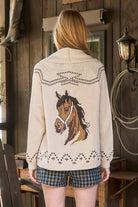 HORSE JACQUARD SHAWL KNIT CARDIGAN-Sweater Cardigan-J.O.A-Stuffology - Where Vintage Meets Modern, A Boutique for Real Women in Crosbyton, TX