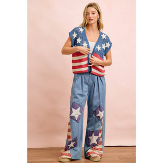 American Flag Short Sleeve Cardigan-Cardigan-BiBi-Stuffology - Where Vintage Meets Modern, A Boutique for Real Women in Crosbyton, TX