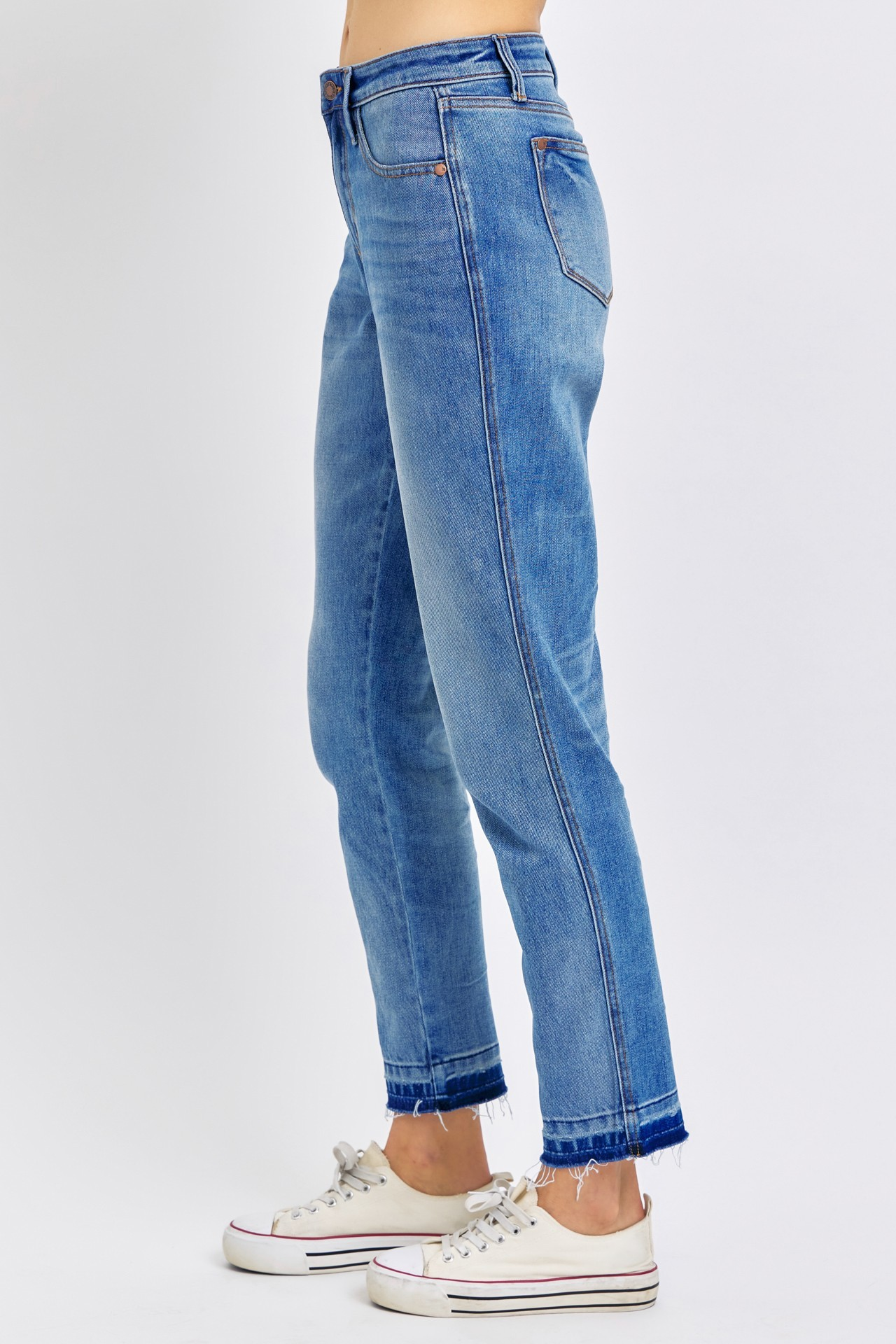 Judy Blue Mid Rise Rigid Magic Release Hem Boyfriend Fit Jeans /Stuffology Boutique-Jeans-JUDY BLUE-Stuffology - Where Vintage Meets Modern, A Boutique for Real Women in Crosbyton, TX