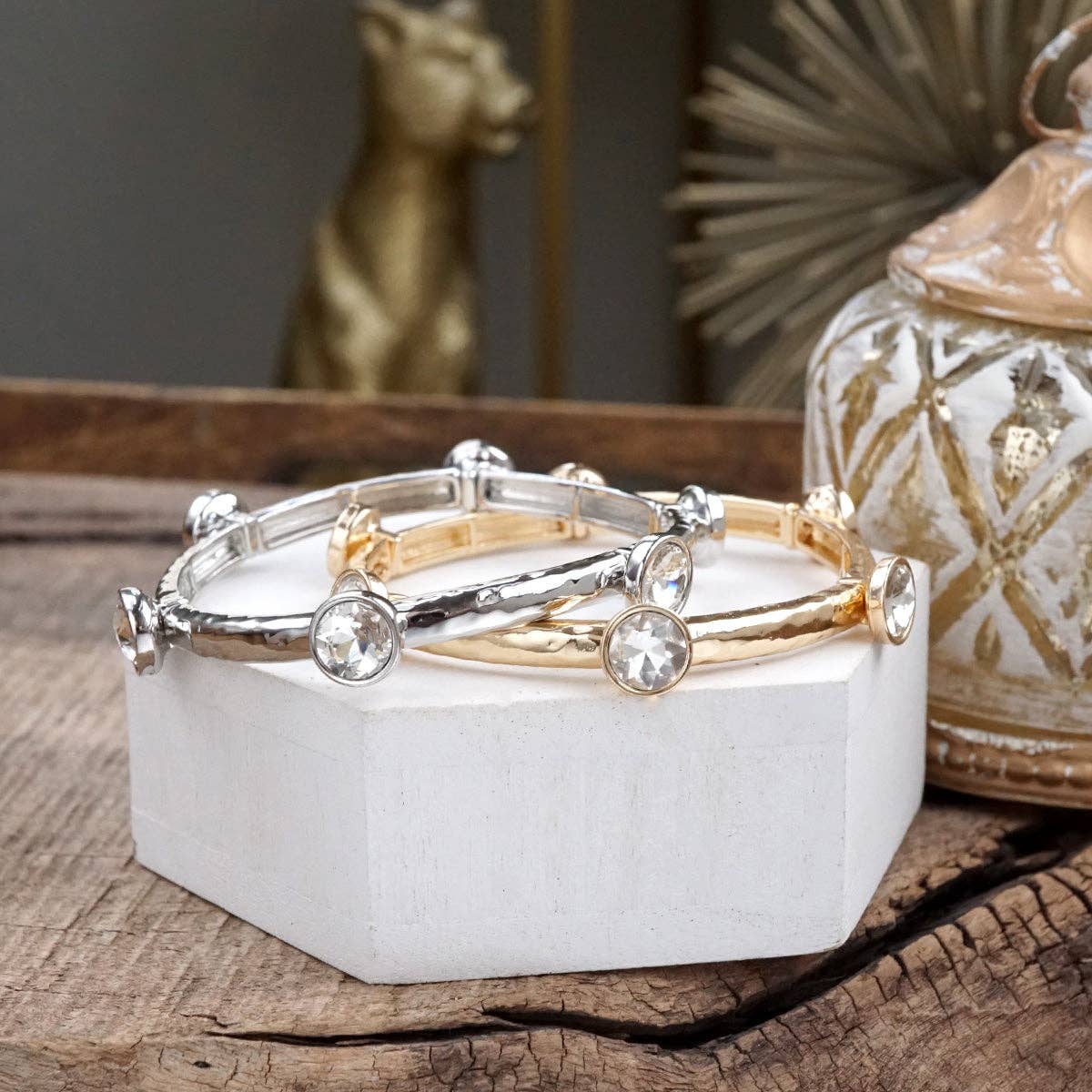 Sparkly clear crystals bangle in Gold Or Silver Tone-Bracelets-PennyLine inc-Stuffology - Where Vintage Meets Modern, A Boutique for Real Women in Crosbyton, TX