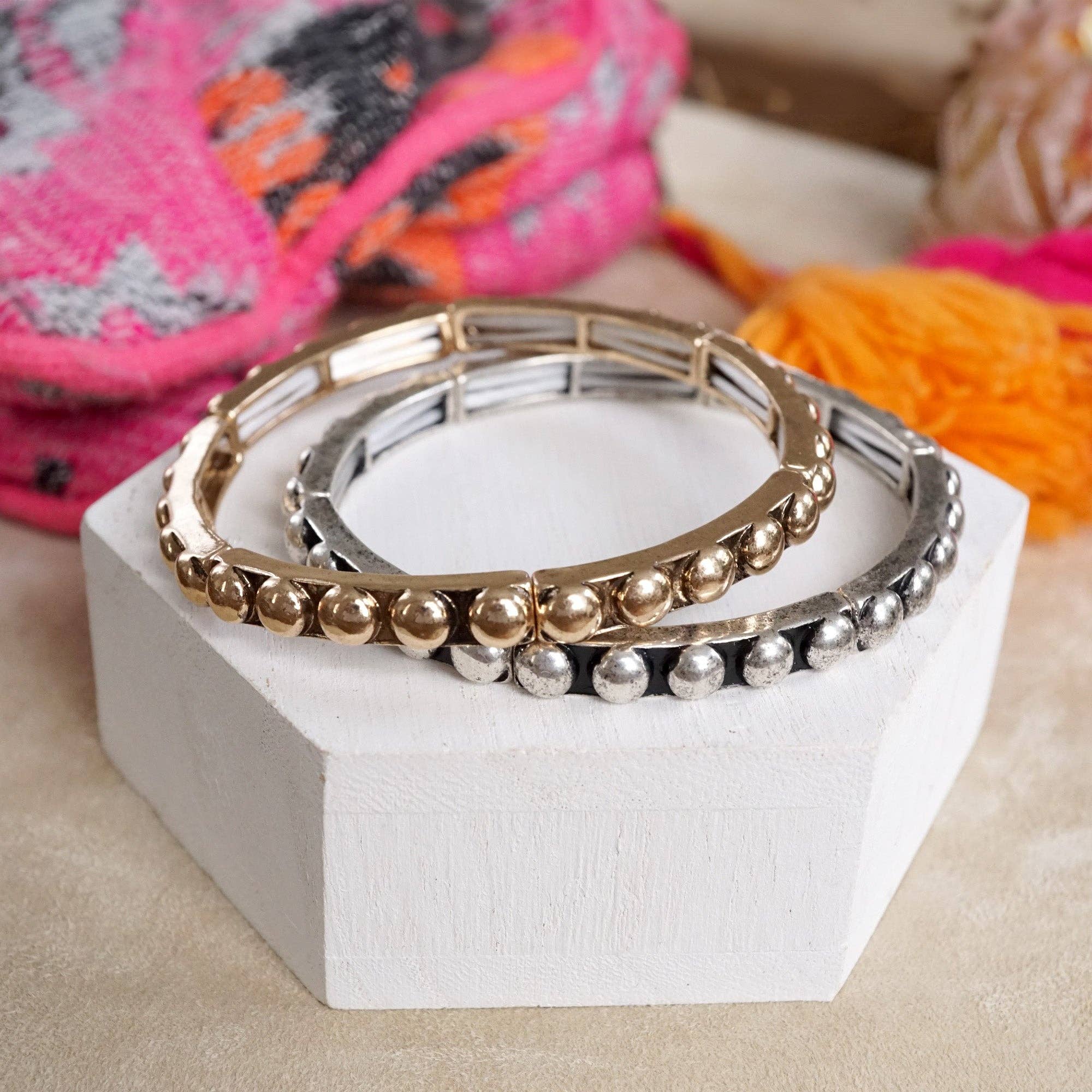 Western Bubble Bangle Bracelets – Worn Gold or Silver Tone-Bracelets-PennyLine inc-Stuffology - Where Vintage Meets Modern, A Boutique for Real Women in Crosbyton, TX