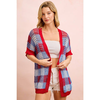 Checker Board Open Knit Cardigan-Cardigan-BiBi-Stuffology - Where Vintage Meets Modern, A Boutique for Real Women in Crosbyton, TX