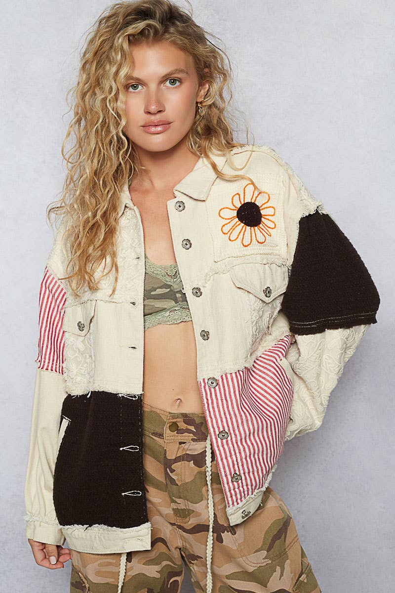 POL Clothing Relaxed Fit Embroidered Jacket-Denim Jacket-Pol Clothing-Stuffology - Where Vintage Meets Modern, A Boutique for Real Women in Crosbyton, TX