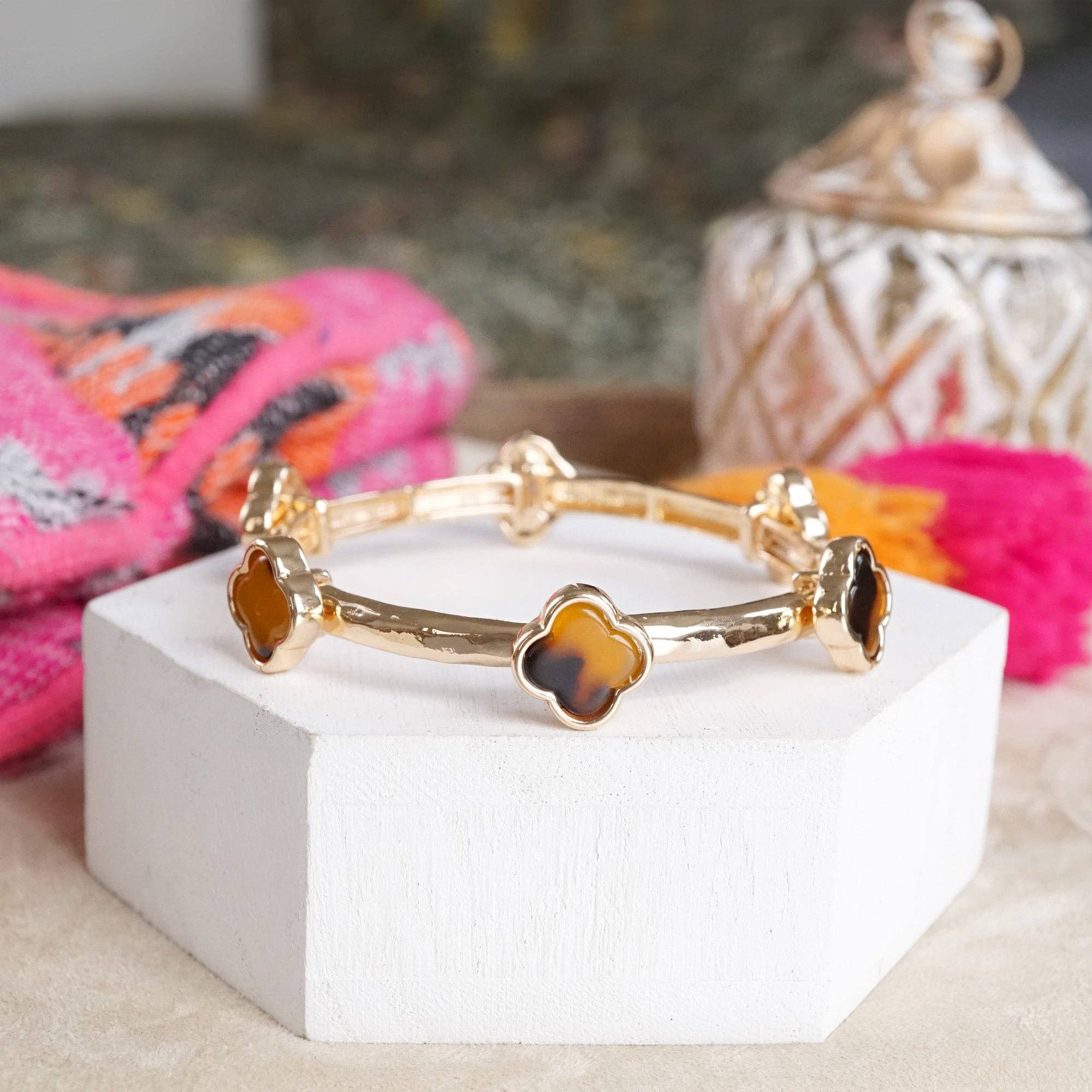 Clover Stretchy Bangle Bracelet – Pink-Bracelets-PennyLine inc-Stuffology - Where Vintage Meets Modern, A Boutique for Real Women in Crosbyton, TX