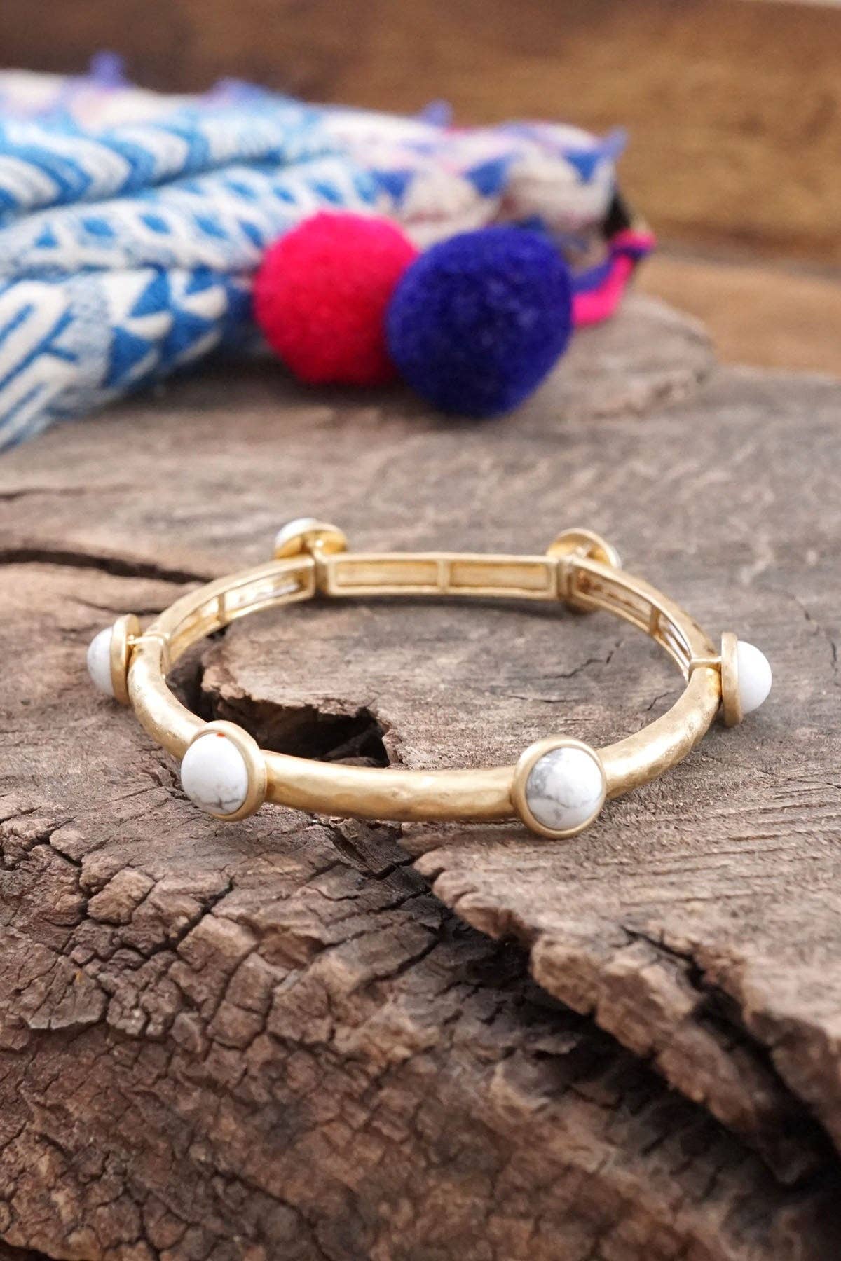 Jeweled Golden Bangle with semi precious stone dots-Bracelets-PennyLine inc-Stuffology - Where Vintage Meets Modern, A Boutique for Real Women in Crosbyton, TX