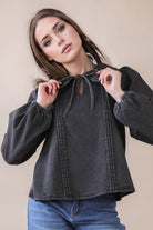 Mineral Washed Chambray Denim Blouse Top-Top-VERY J-Stuffology - Where Vintage Meets Modern, A Boutique for Real Women in Crosbyton, TX