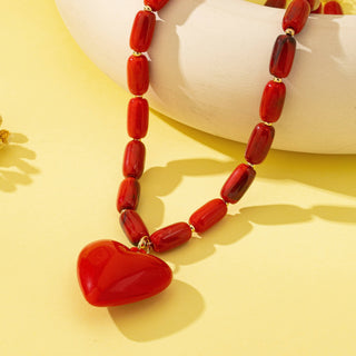 Crimson Heart Beaded Necklace | 80N92992-Necklaces-JOSSLYN by wall to wall-Stuffology - Where Vintage Meets Modern, A Boutique for Real Women in Crosbyton, TX